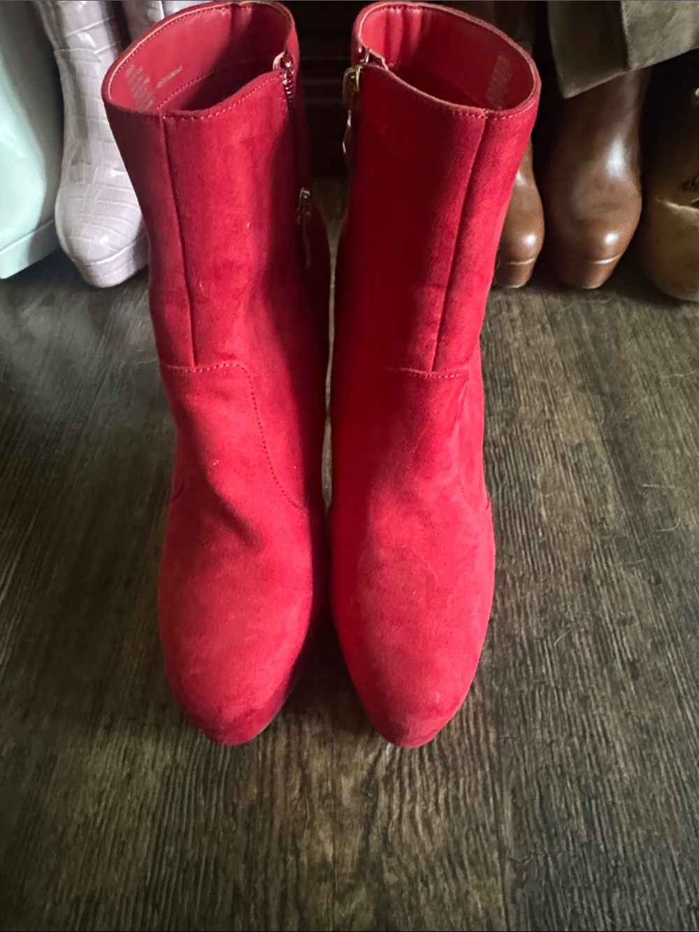 Shoe Dazzle Red Suede Ankle Booties